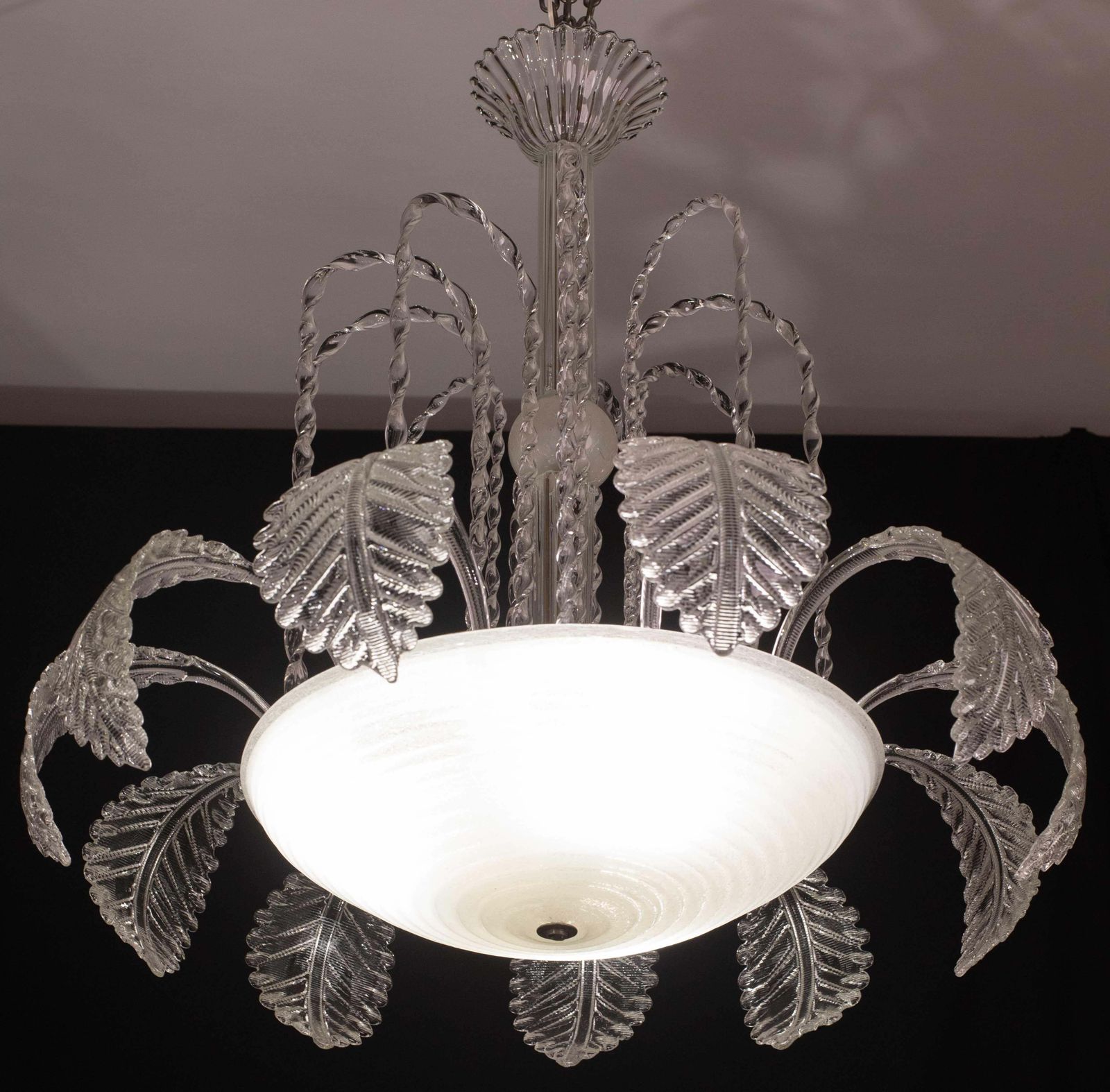 Elegant Art Decò, Barovier & Toso Chandelier, Murano Glass, 1950s photo buy