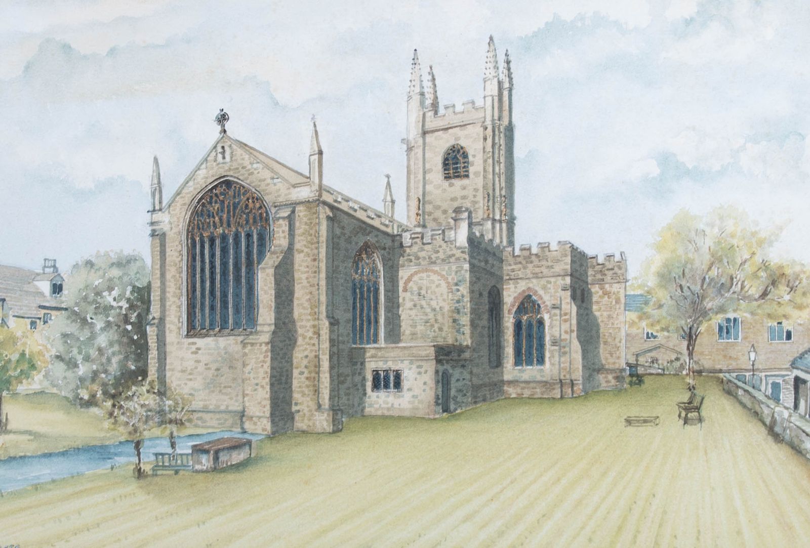 L. Peers   20th Century Watercolour, St Mary's Church, Totnes photo furniture