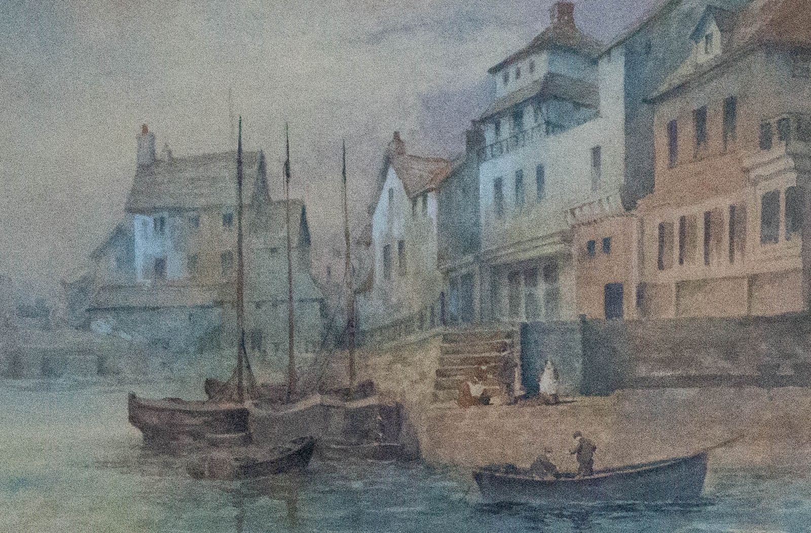 Walter William May (1831 1896)   Late 19thc Watercolour, Overcast Harbour Town