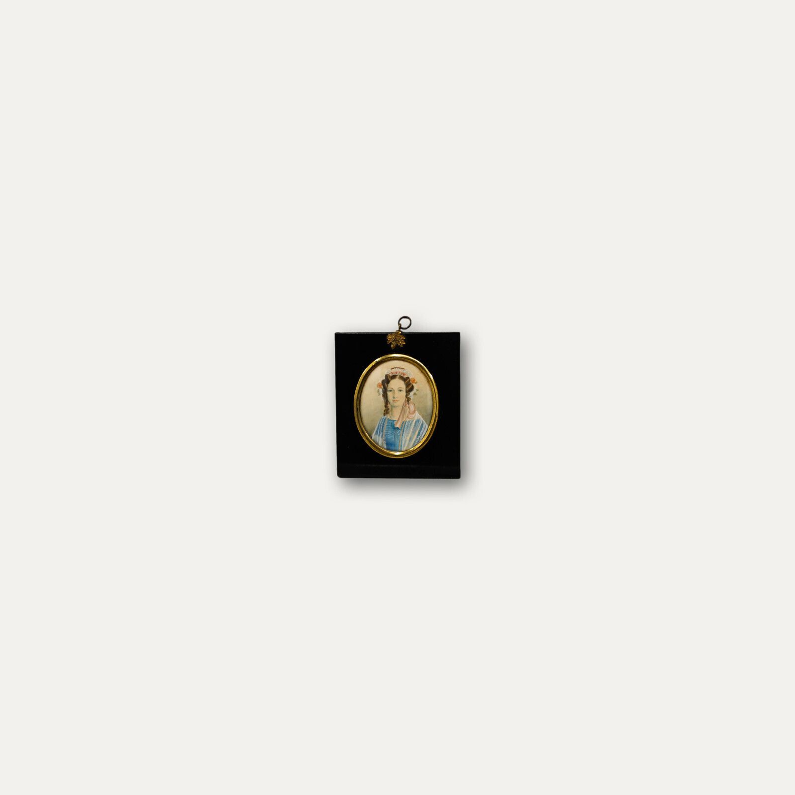 Miniature 19th Century Watercolour   Lady With A Lace Bonnet photo vinterior