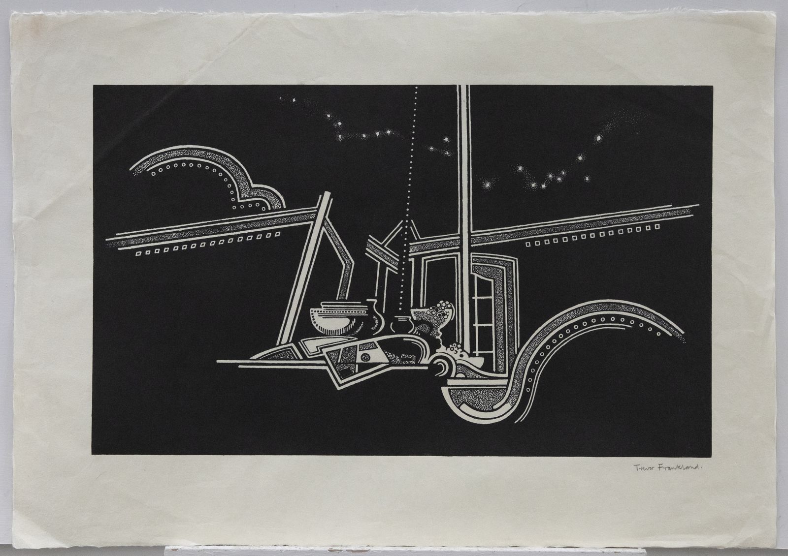 Trevor Frankland (1931 2011)   20th Century Linoprint, Abstract Still Life photo furniture
