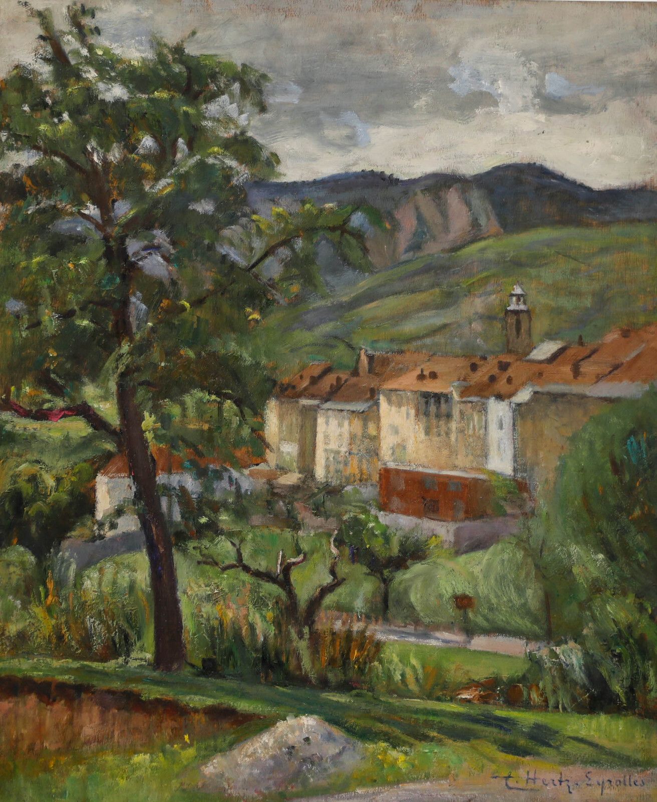 Cecile Hertz Eyrolles (1875 1974)   Mid 20th Century Oil, View Of The Valley photo furniture