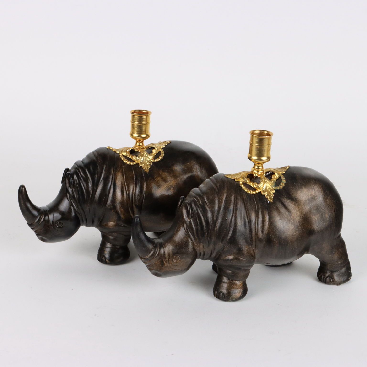 Pair Of Rhinoceroses Candle Holder J. Luc Maisiere '900 Plaster photo vinterior