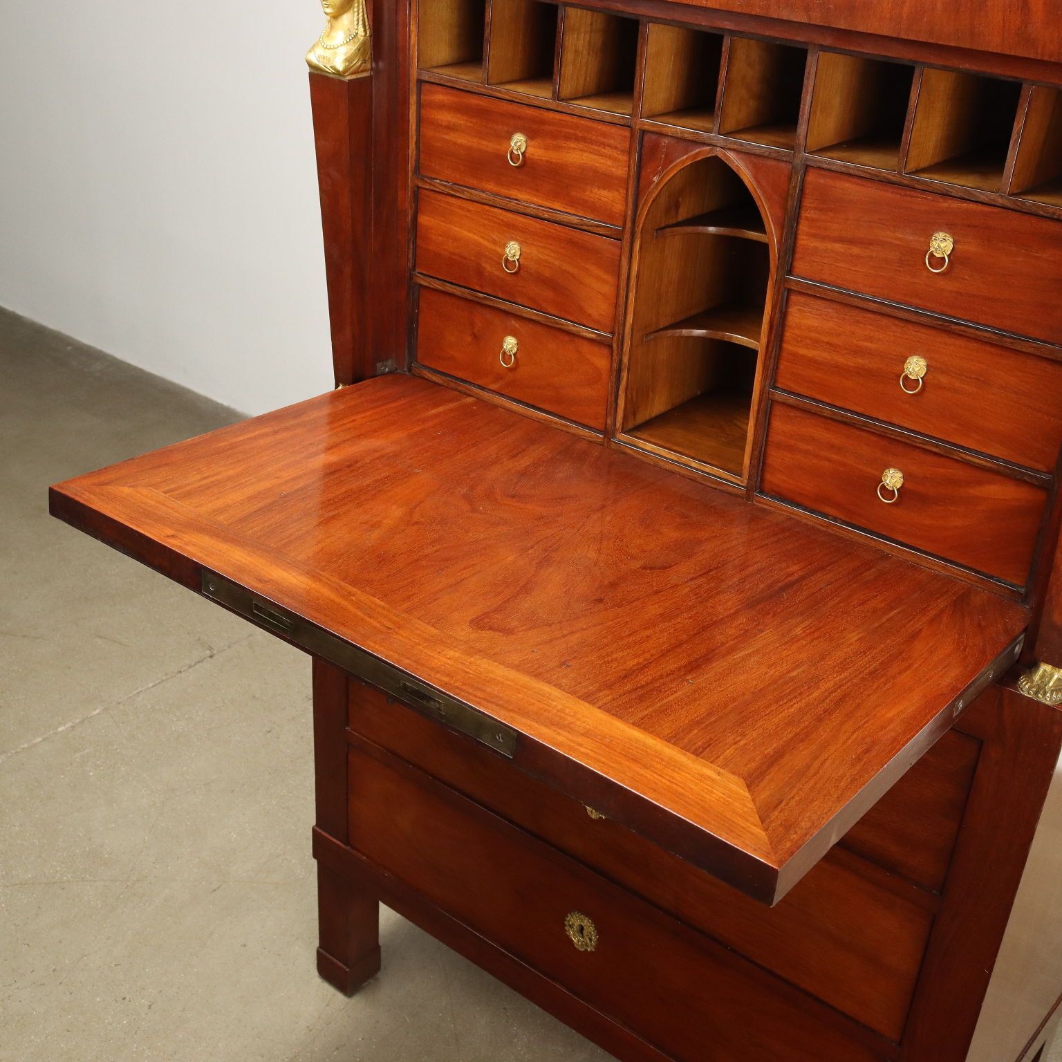 Antique Empire Secrètaire Mahogany Walnut Italy XIX Century photo vintage