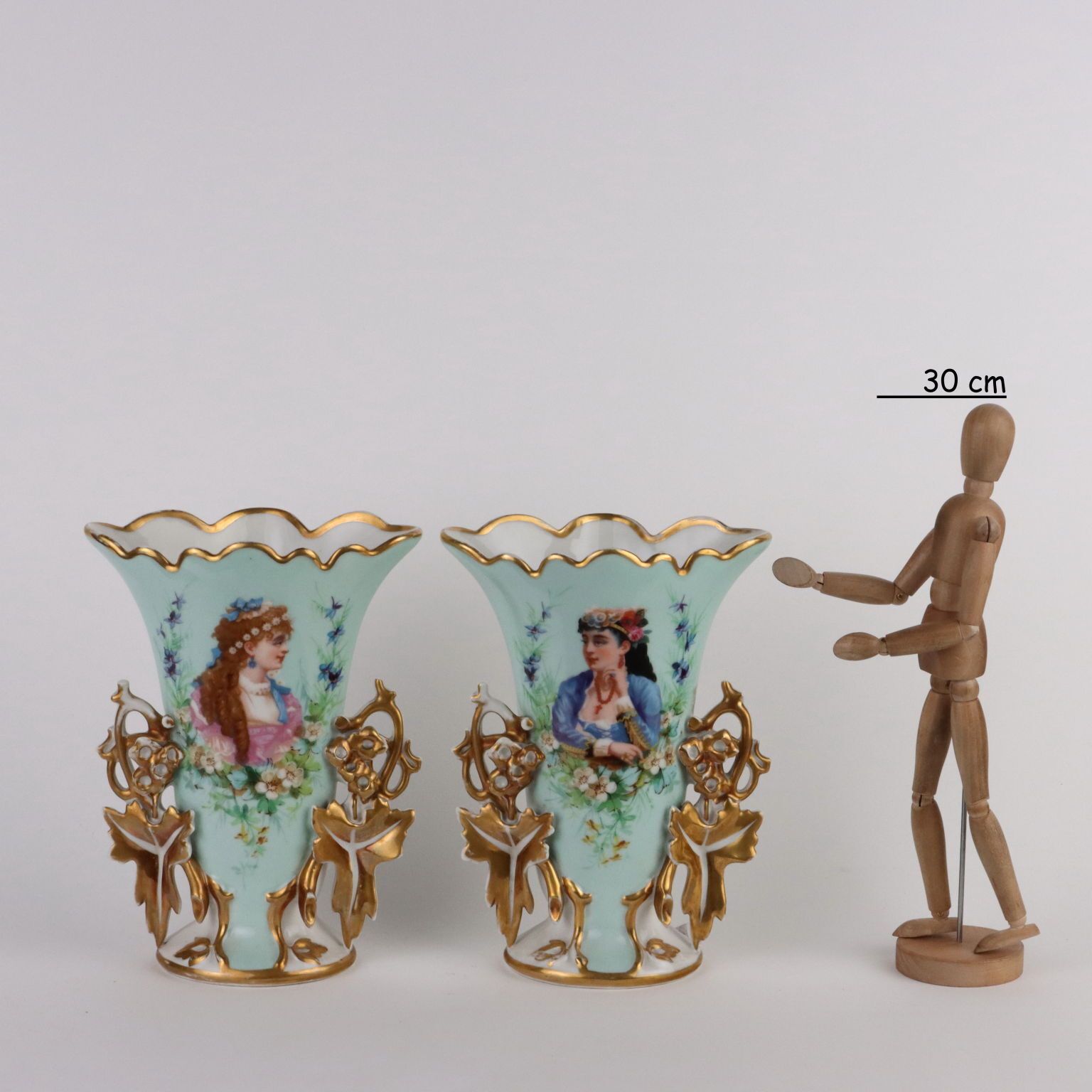 Pair Of Antique Vases For Bouquet Porcelain Europe XIX XX Century photo for sale