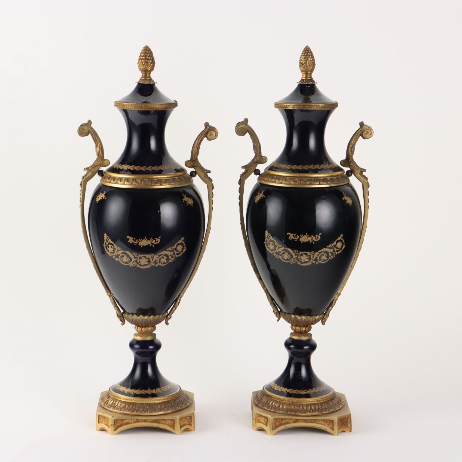 Antique Vases Bronze Porcelain Handmade France XX Century photo vintage