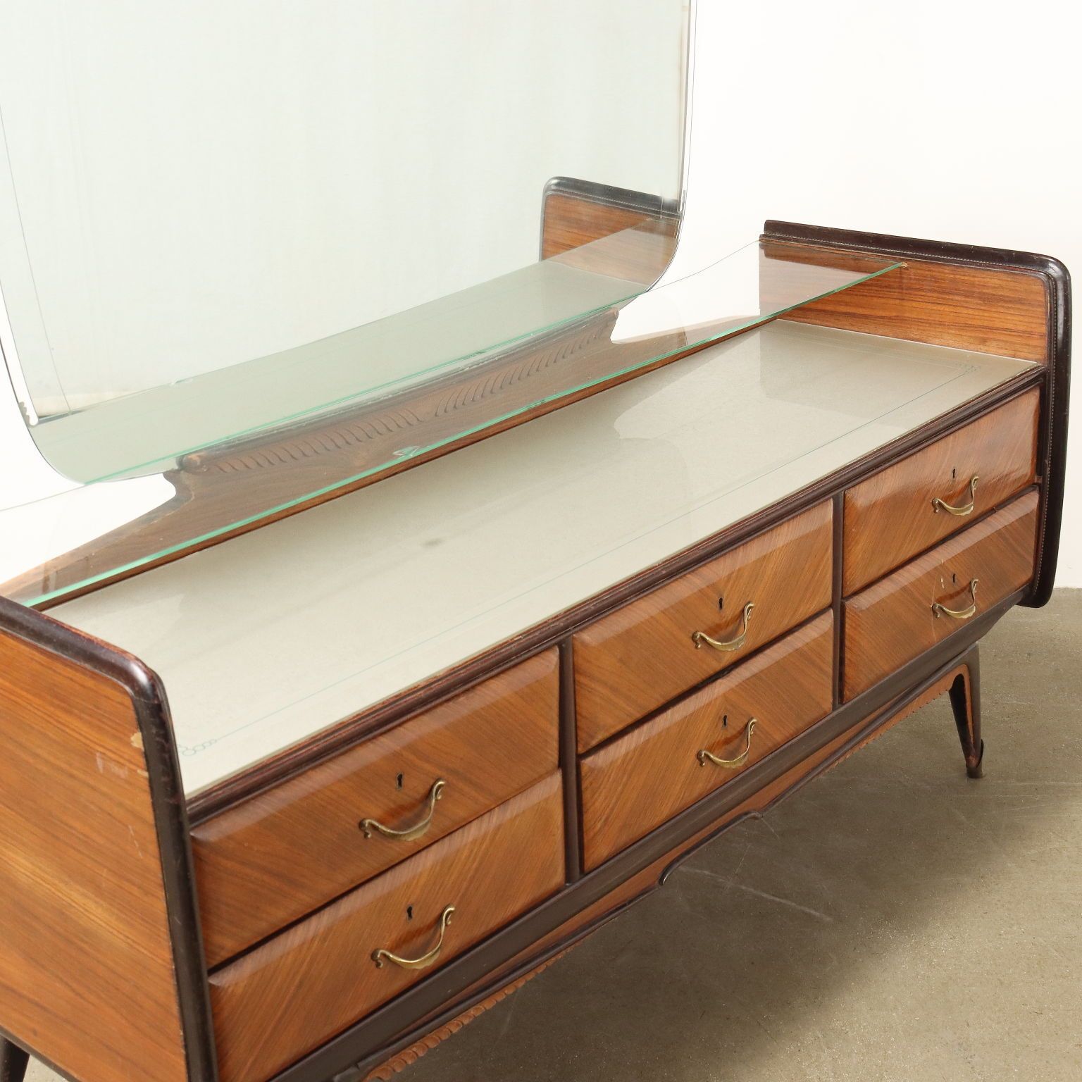 Furniture Vintage Chest Of Drawers Exotic Wood Veneer Glass Design Italy 1950s photo