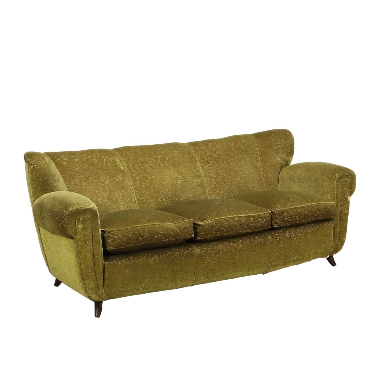 Vintage 3 Seater Sofa Velvet Spring Design Italy 1950s To Be Restored