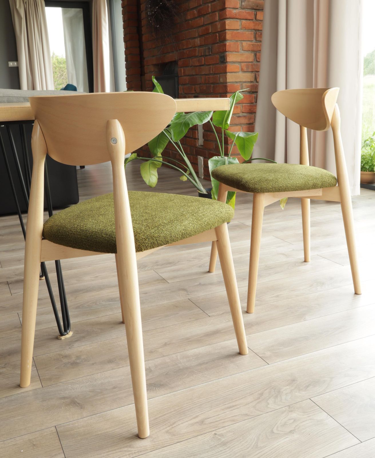 Natural Dining Chair With Green Upholstery, New Modern Design Stylized Vintage Project, Personalisation, Set Of 2/4/6/8/10/12 Chairs photo for sale