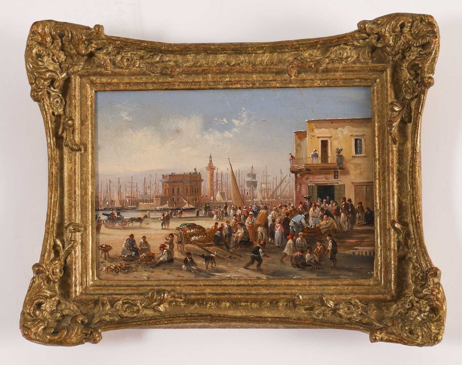 photo furniture Antique Oil Painting Italian Harbour Scene 19th C