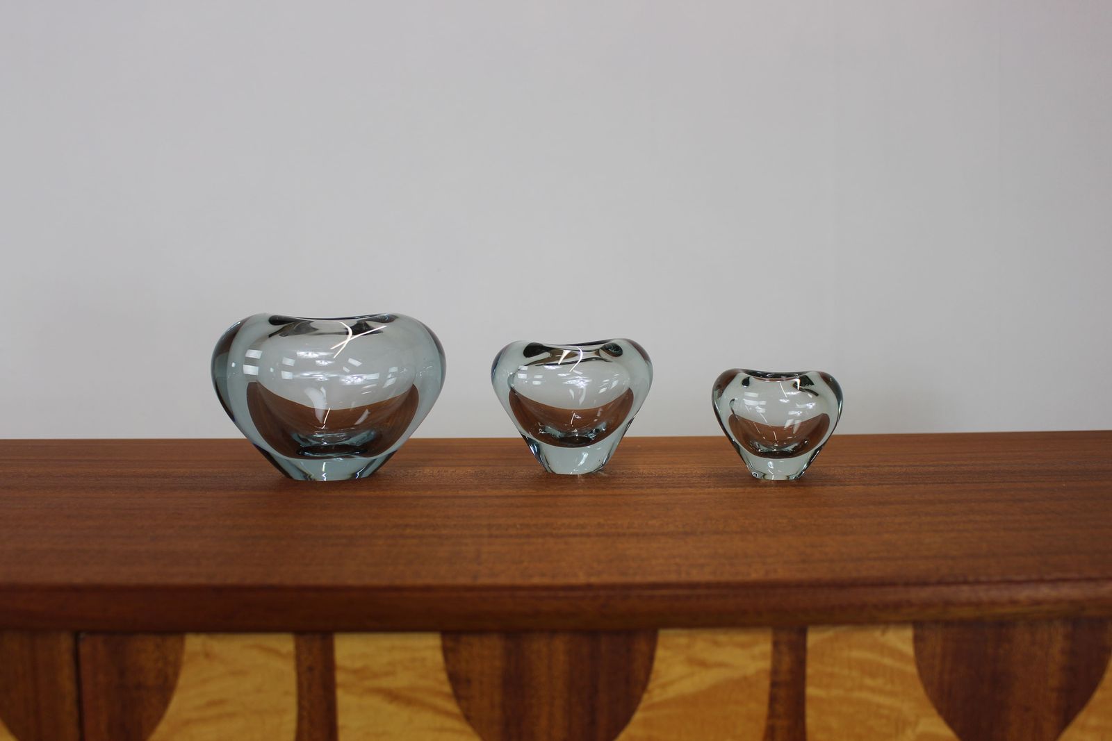 Group Of 3 Holmegaard Heart Minuet Vases C 1960 Per Lutken photo for sale