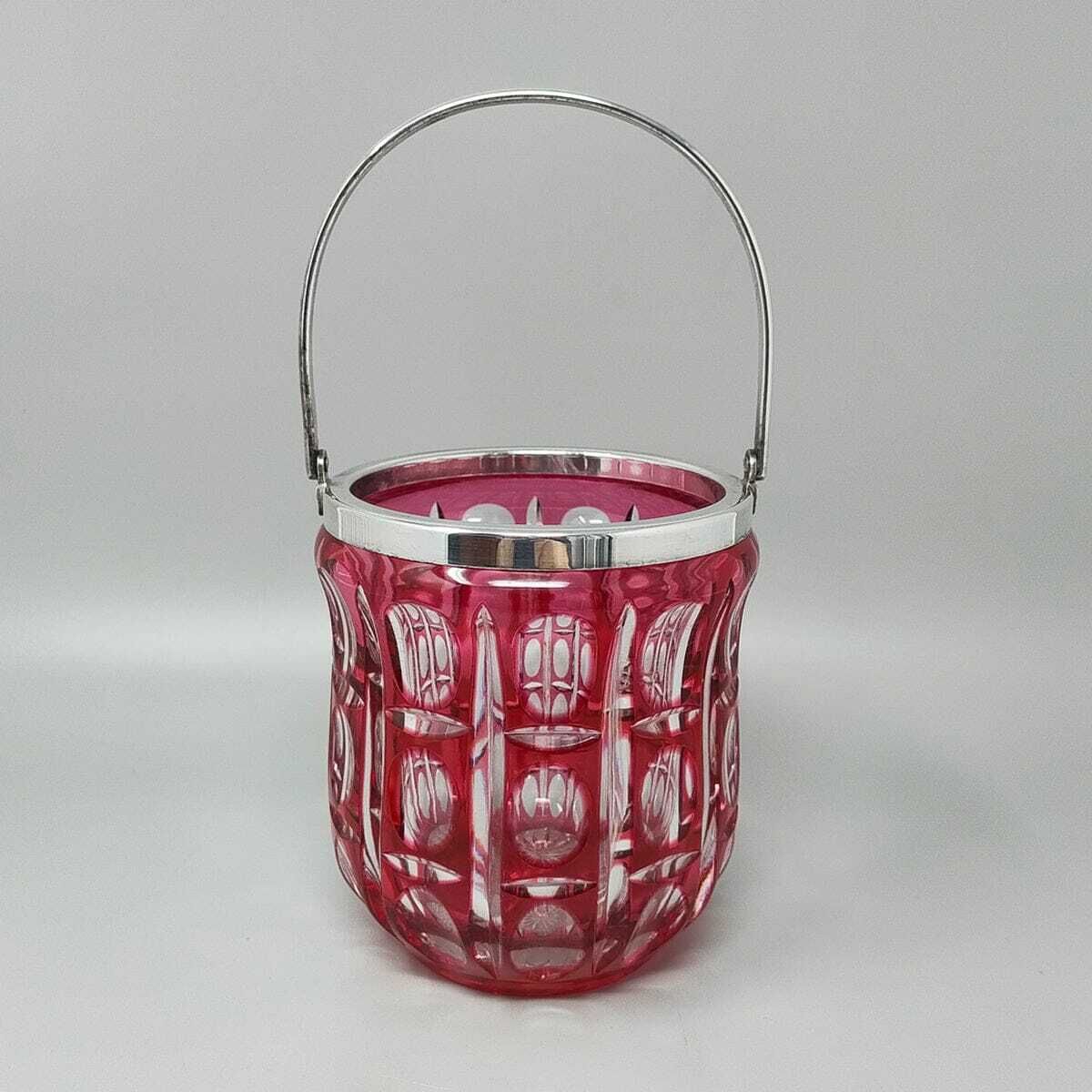 1960s Gorgeous Red Bohemian Cut Crystal Glass Cocktail Shaker With Ice Bucket. Made In Italy photo vinterior