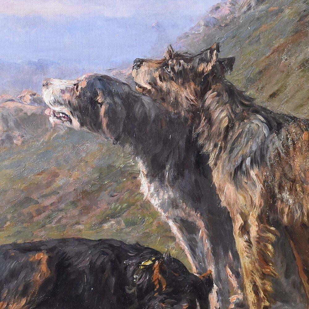 Shepherd Dogs Portrait Painting, Oil On Canvas, Early 20th Century. photo 2300.0