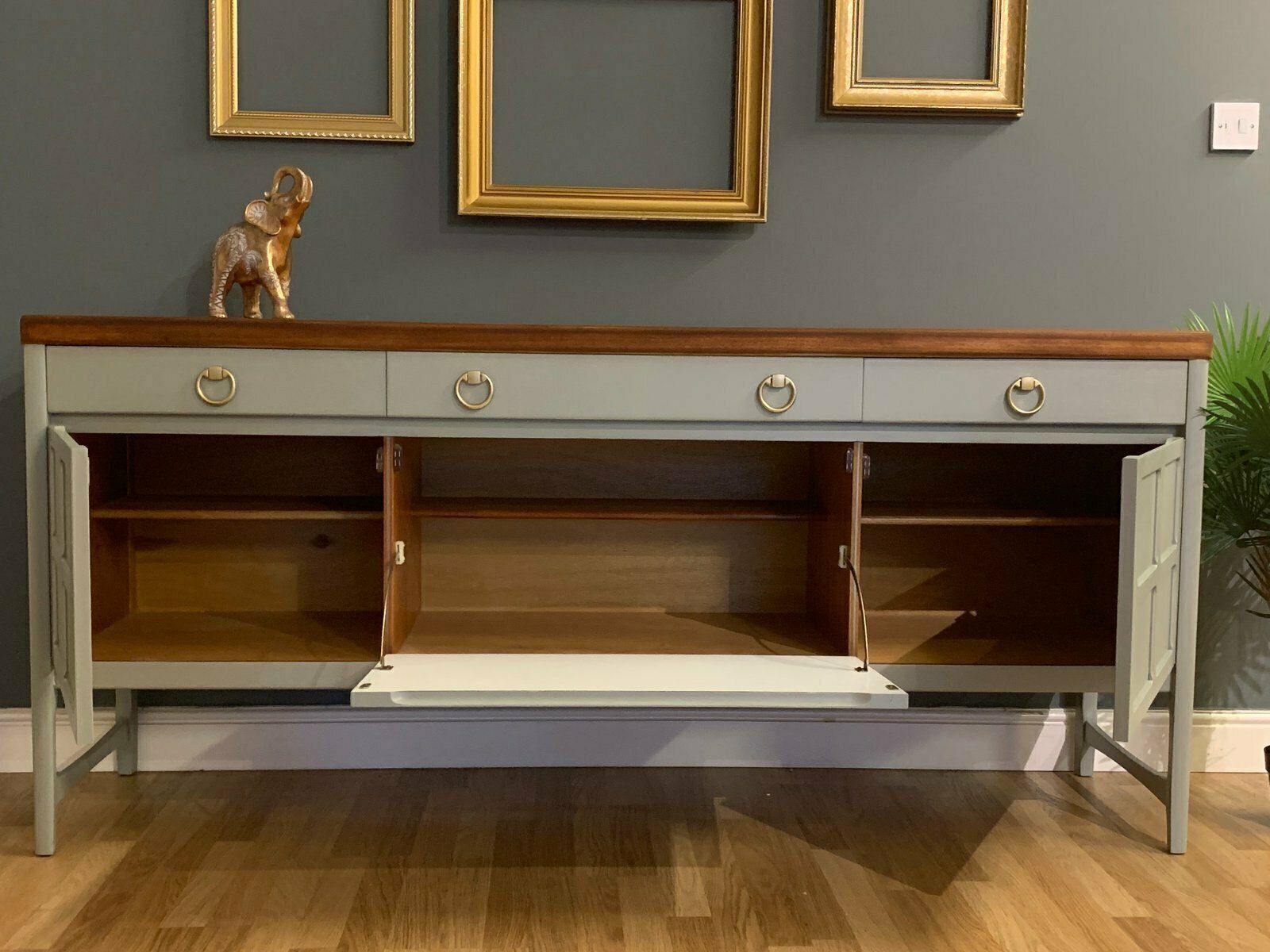 Farrow & Balls “Pigeon” Nathan Sideboard With Naked Teak Top photo furniture