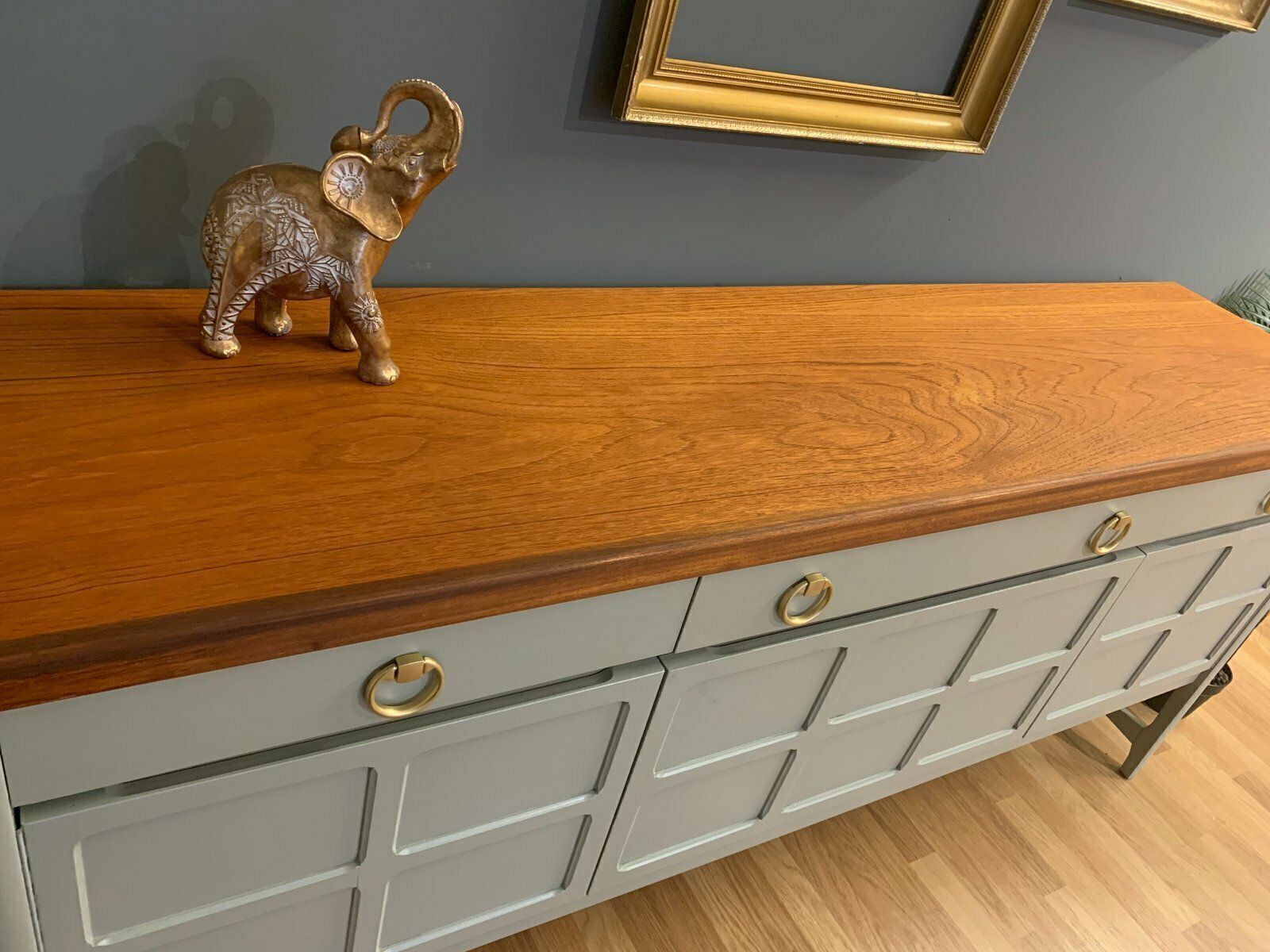 Farrow & Balls “Pigeon” Nathan Sideboard With Naked Teak Top photo Furniture
