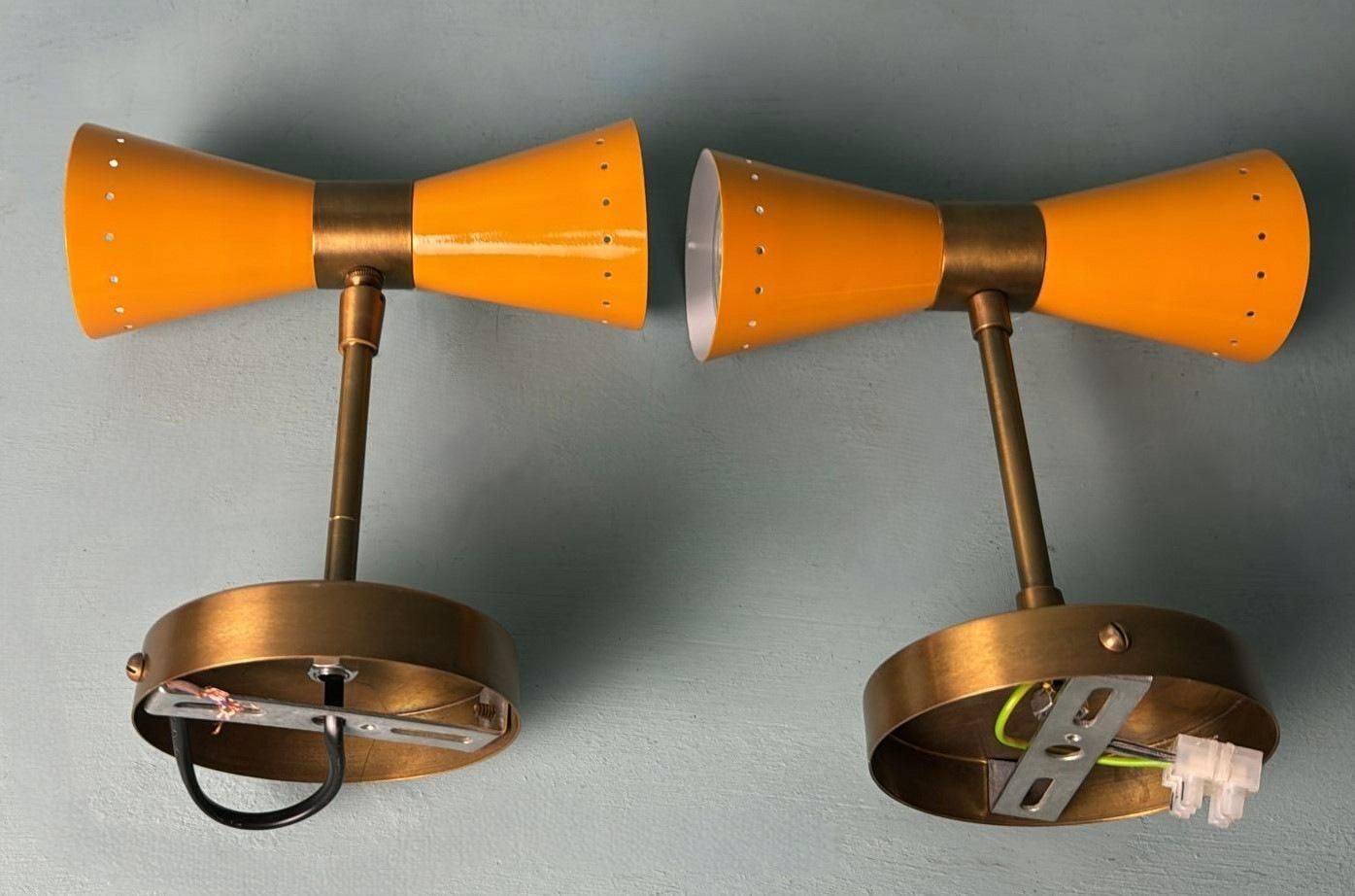 Stilnovo Style  Pair Of Italian Wall Sconces In Lacquered Metal And Brass photo buy