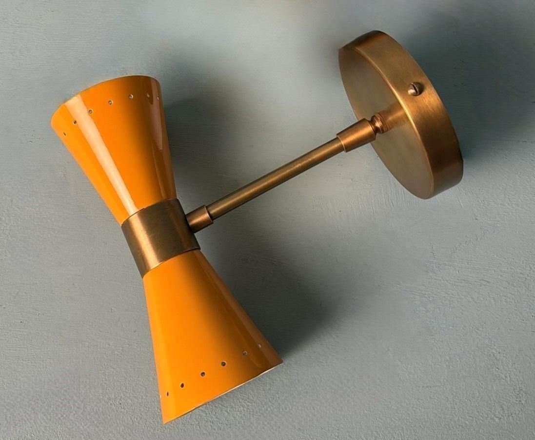 photo for sale Stilnovo Style  Pair Of Italian Wall Sconces In Lacquered Metal And Brass