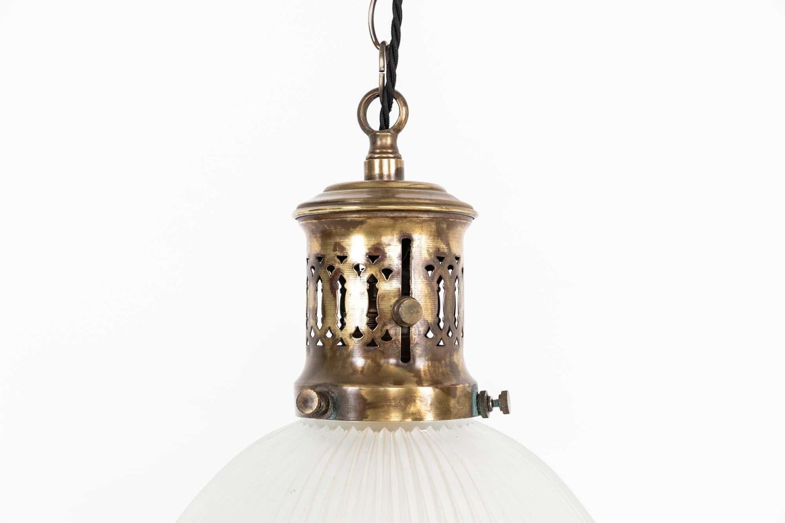 French Three Part Holophane Glass Pendant Light photo vinterior