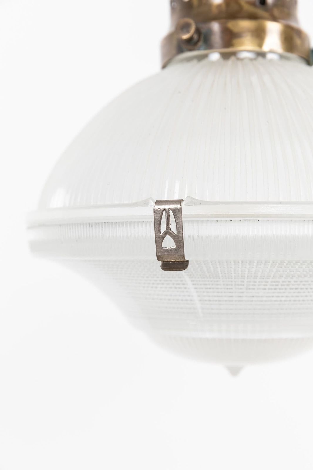 French Three Part Holophane Glass Pendant Light photo vintage