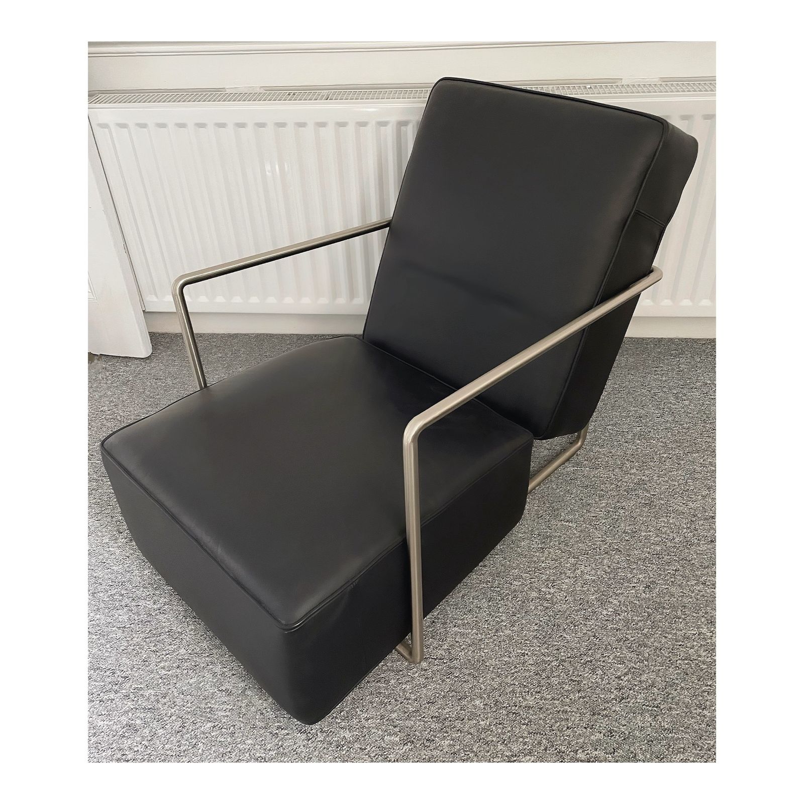 Flexform   Antonio Citterio   Armchair   A.B.C.   Black Leather / Satin Steel photo for sale