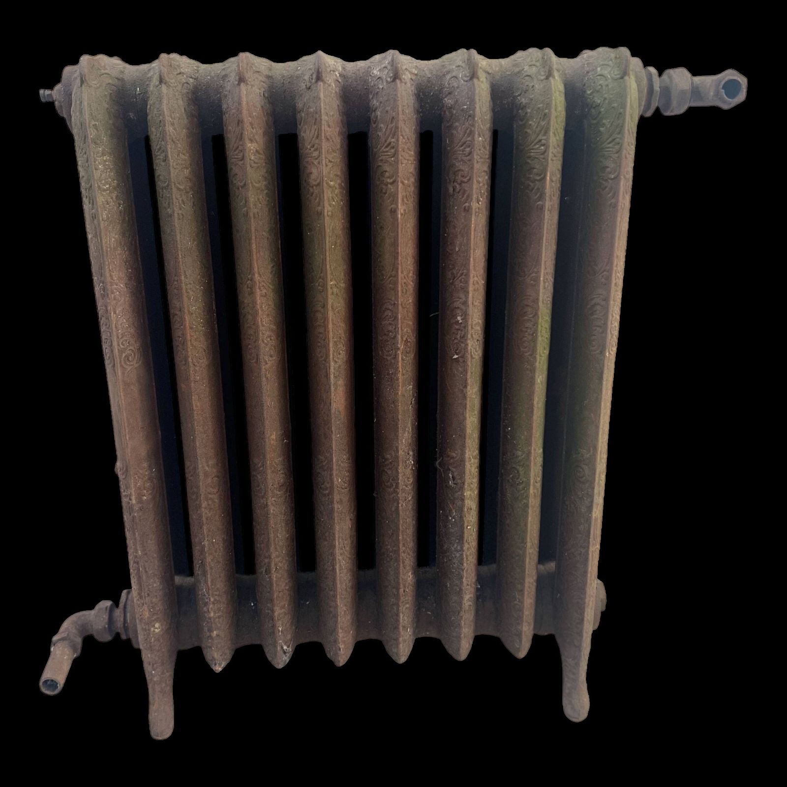 Antique Pedestal Radiator With Eight Flowered Cast Iron Blades, 20th Century