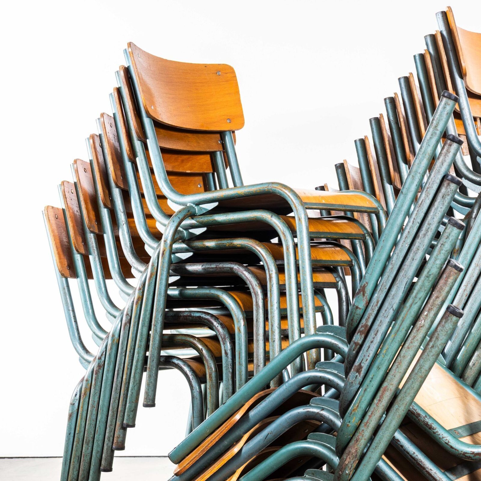 1950’s French 510 Mullca Aqua Stacking Dining Chairs photo for sale