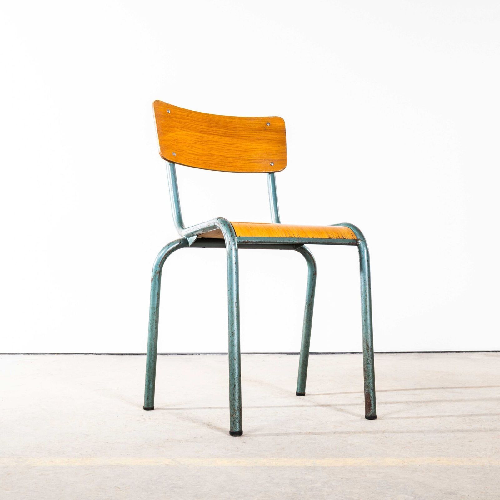 photo for sale 1950’s French 510 Mullca Aqua Stacking Dining Chairs