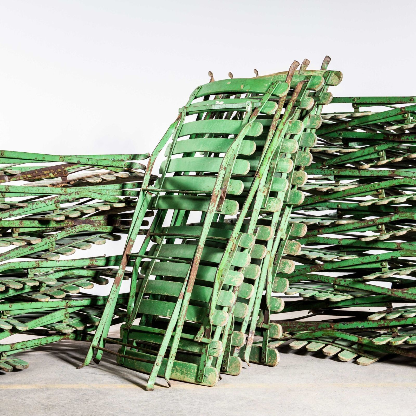 1950’s Slatted Green French Outdoor Folding Chairs – Good Quantity Available photo furniture