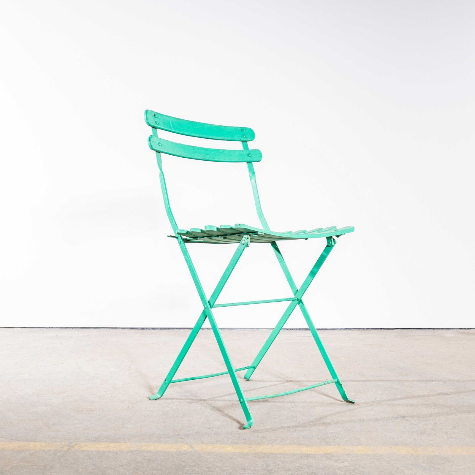1950’s Slatted Pea Green French Outdoor Folding Chairs – Good Quantity Available photo vintage