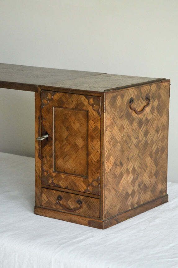 Furniture Antique Japanese Meiji Parquetry Scholars Box photo