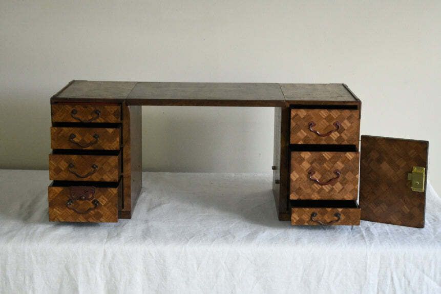 545.0 Antique Japanese Meiji Parquetry Scholars Box photo