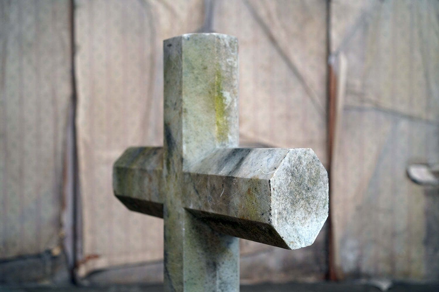 Garden Decor An Early 20thc Carved White Marble Gravestone In The Form Of A Latin Cross photo
