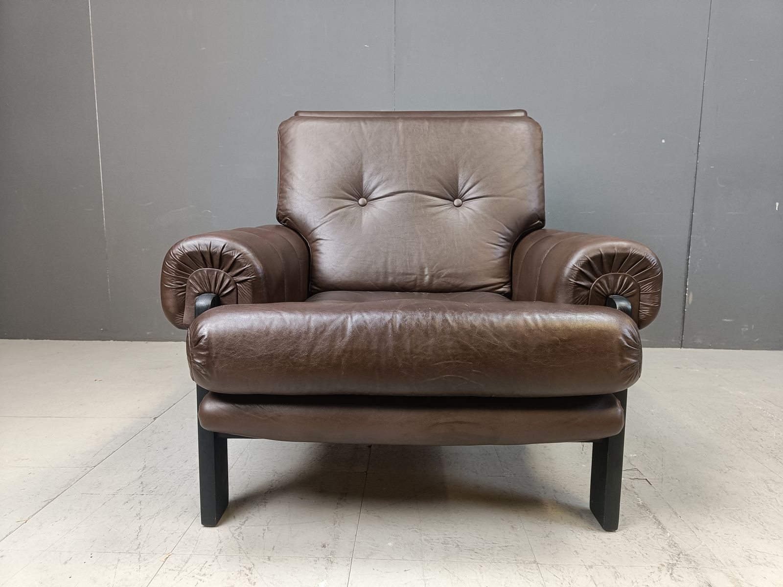 Pair Of Leather Armchairs Made In Denmark, 1960s photo vintage