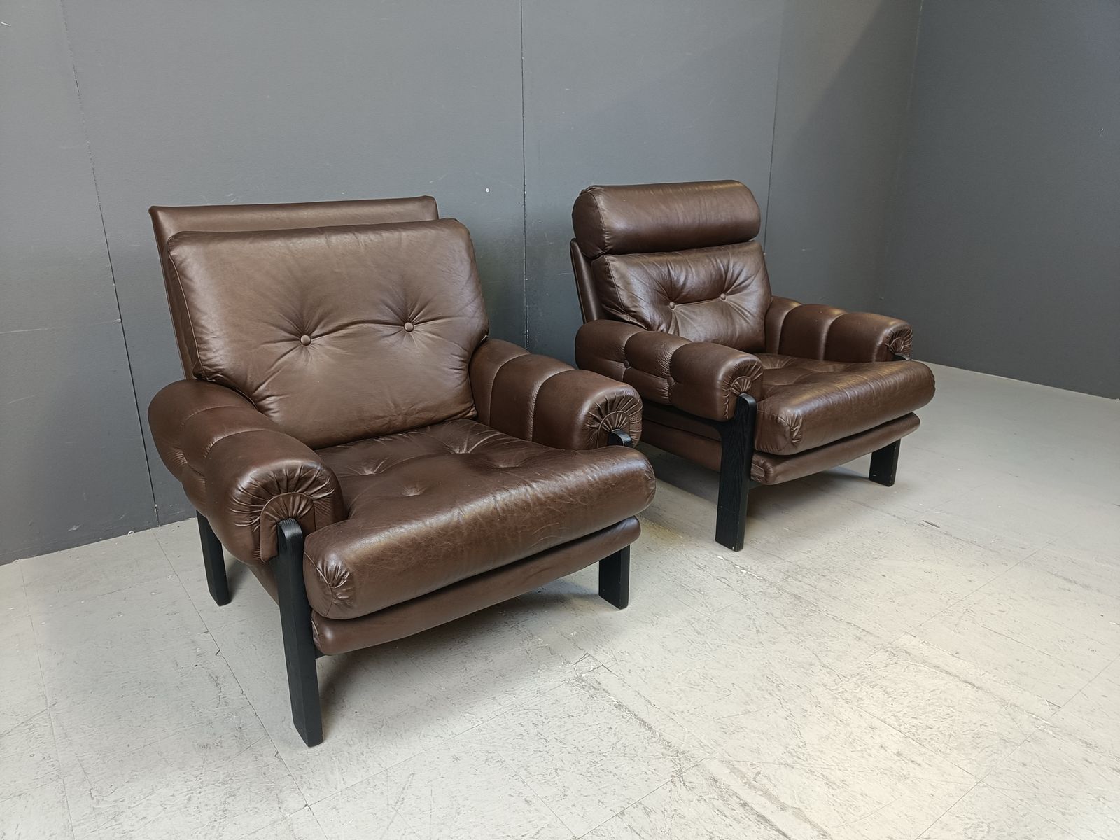 750.0 Pair Of Leather Armchairs Made In Denmark, 1960s photo
