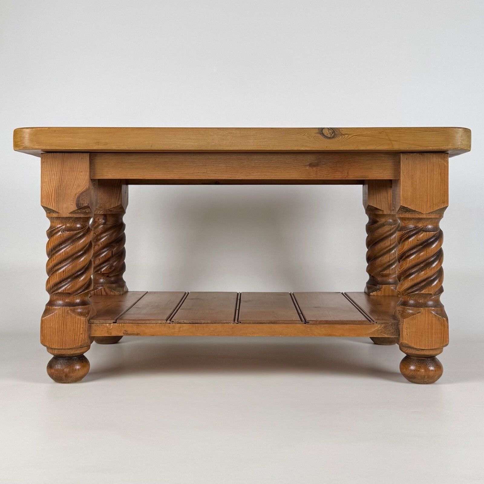 Vintage 20th Century Barley Twist Coffee Table In Pine