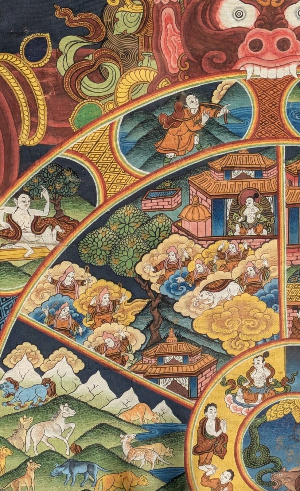 Handpainted Tibetan Thangka "Wheel Of Life" photo vintage