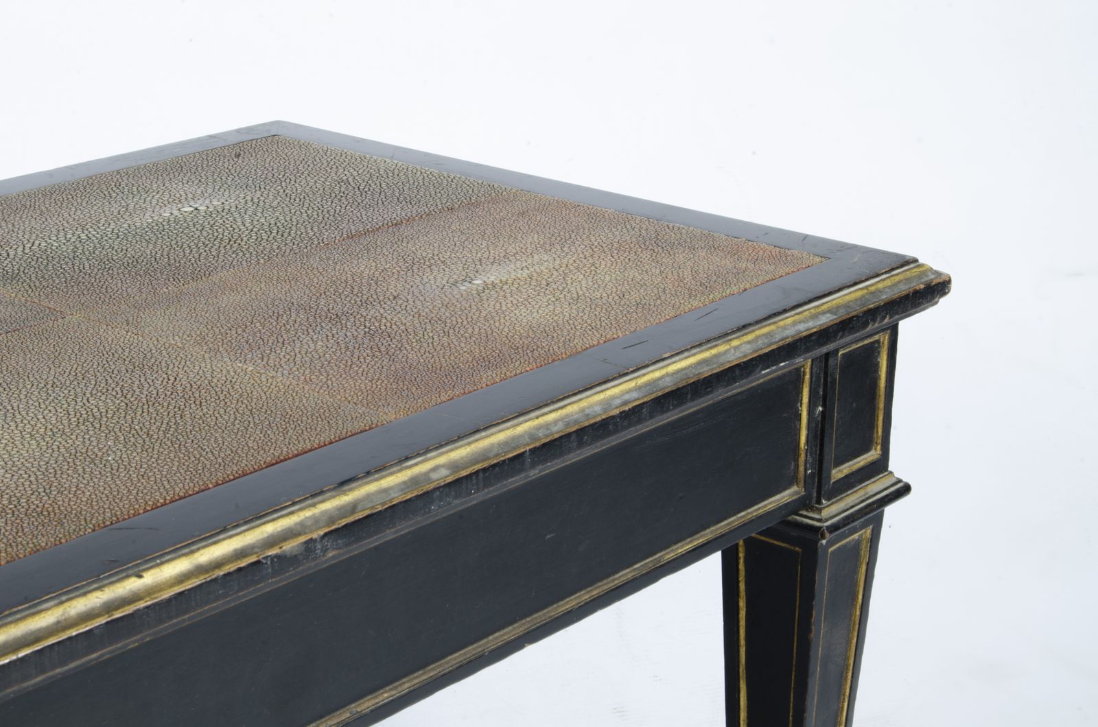 1930s Louis XVI Style Lacquered Wooden Low Coffee Table With Animal Skin Covered Top And Giltbronze Accents By Chanaux & Pelletier, France photo furniture