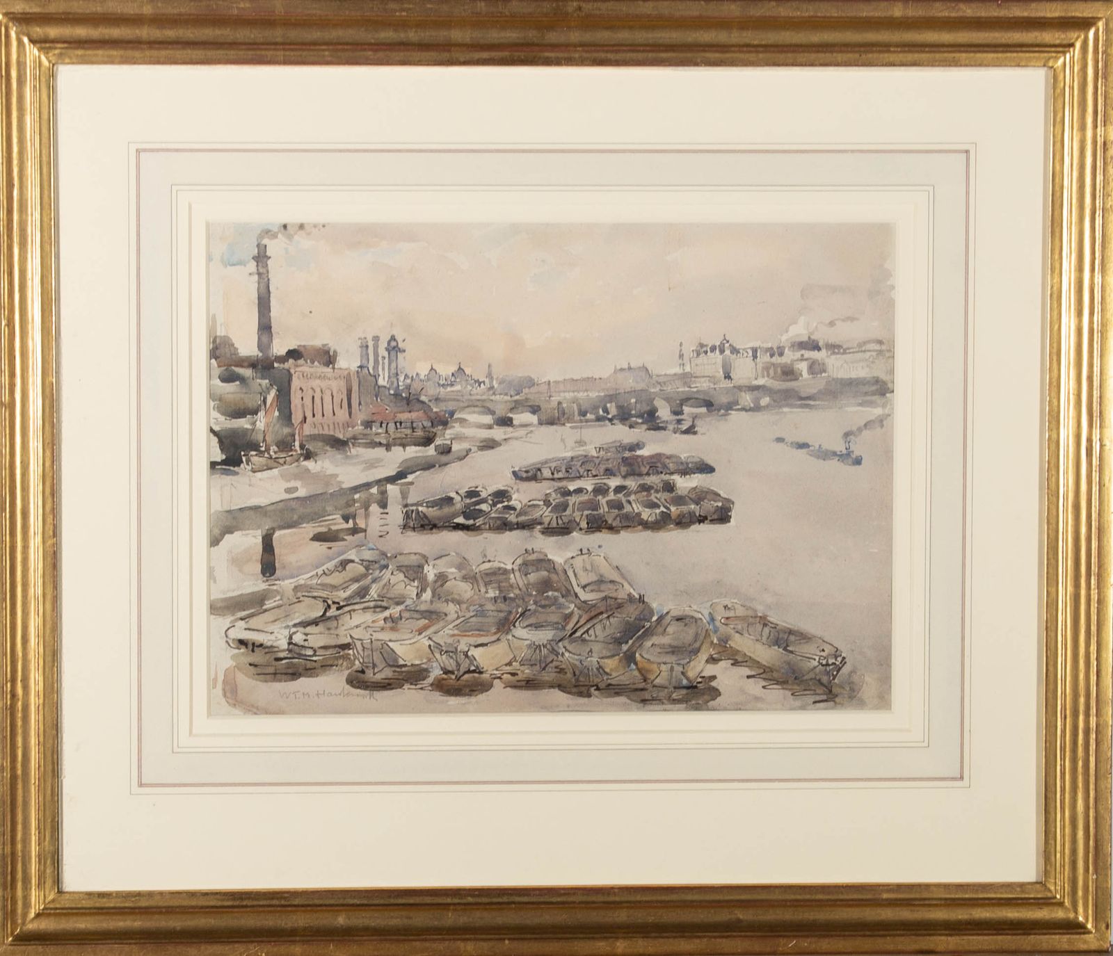 William T. Martin Hawksworth (1853 1935)   Watercolour, King's Reach, London