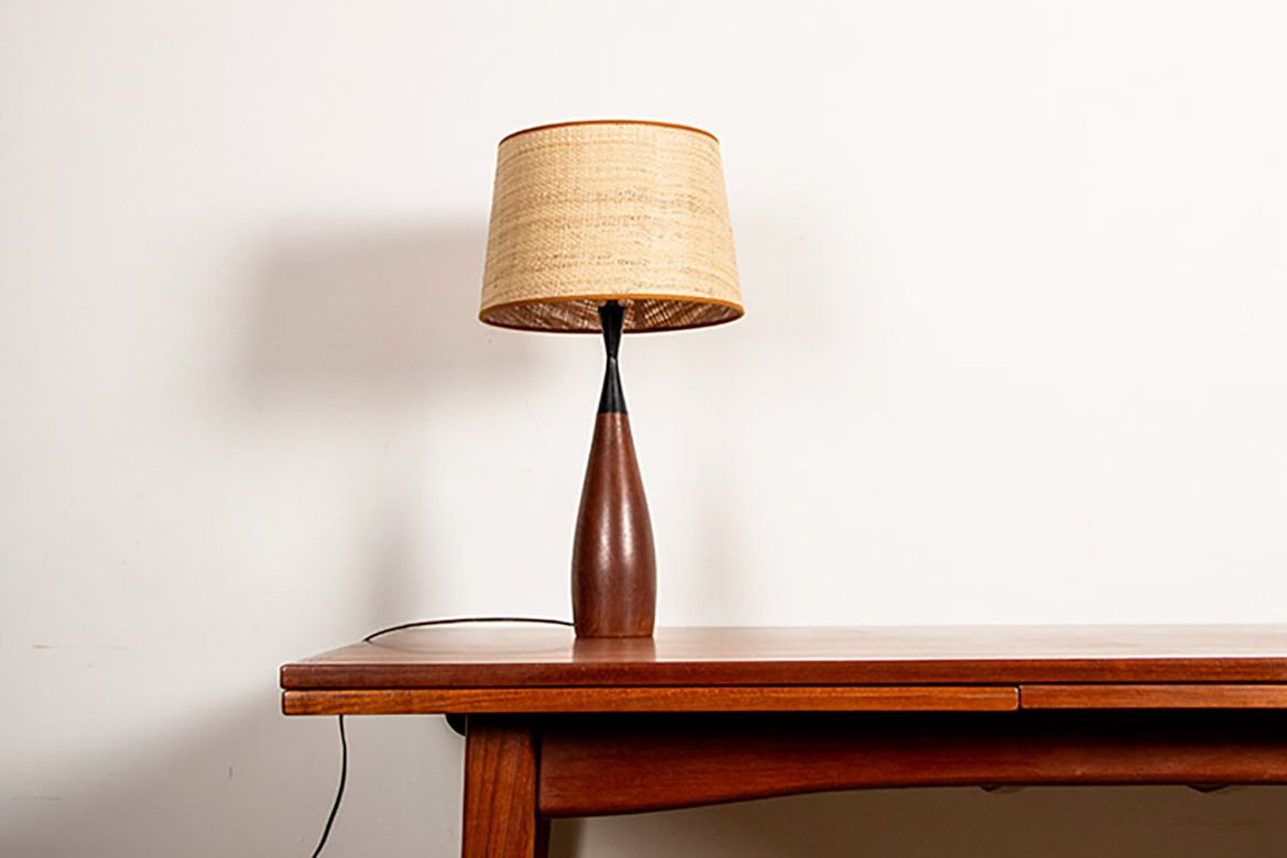 Large Danish Keel Shaped Table Lamp In Teak And Ebony By Fog & Morup 1960. photo 950.0
