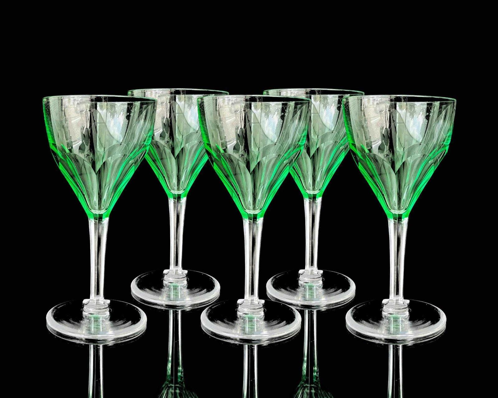 Uranium Cordial Glas | 5 Stuks | Anna Green | Val Saint Lambert | Ca. 1920–1930