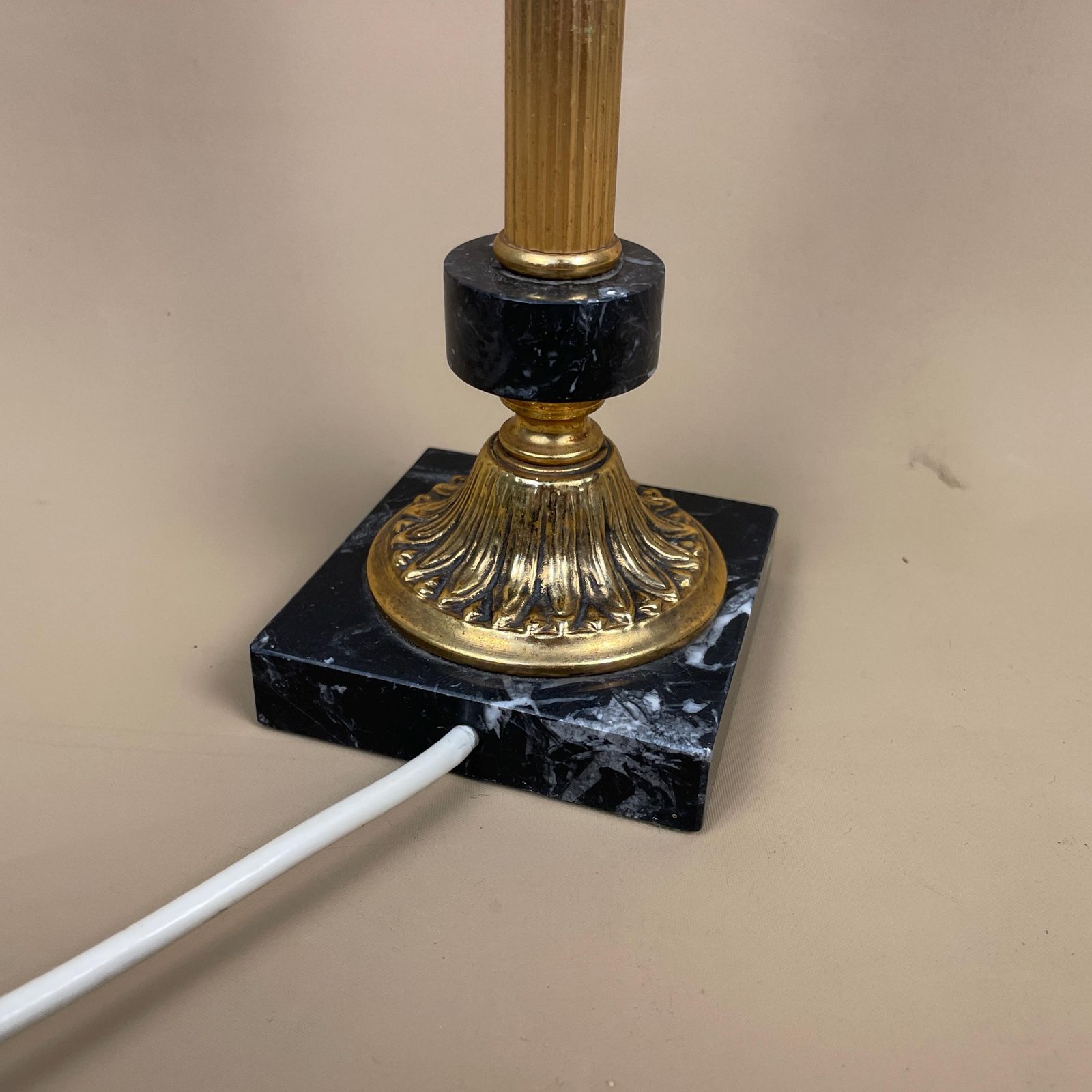 Antique Gold Brass Lamp Ornate Light Square Black Marble Base Column Pillar Vintage Table Lamp Side Light Detailed photo buy