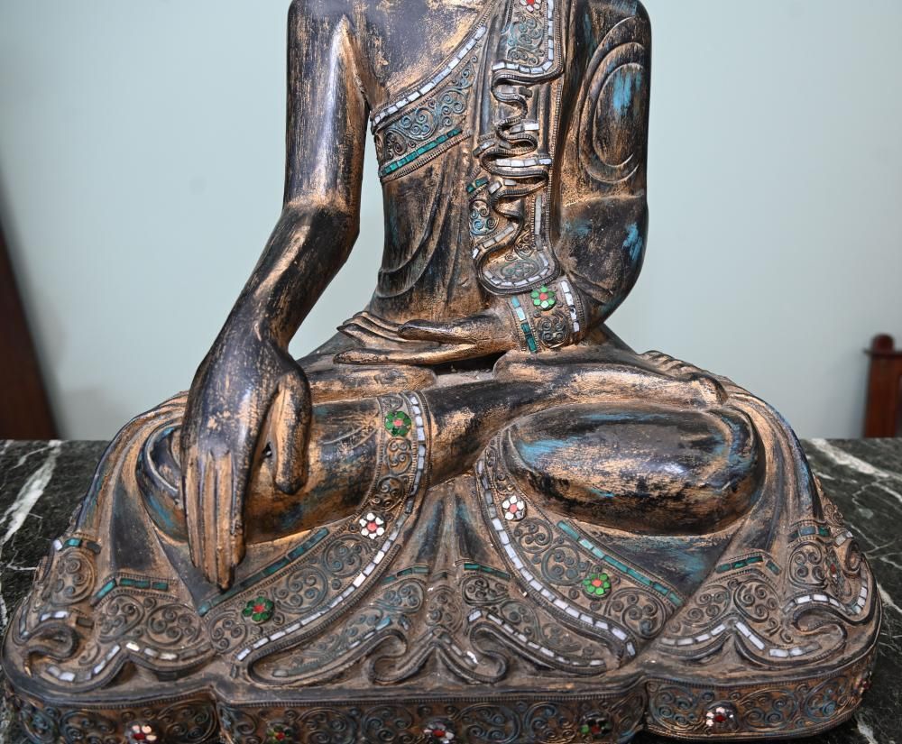 Vintage Burmese Buddha Statue Seated Meditation Lotus Pose photo Art
