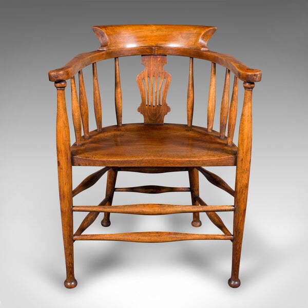 Antique Captain's Chair, English Beech, Home Office, Elbow Seat, Victorian, 1870 photo furniture