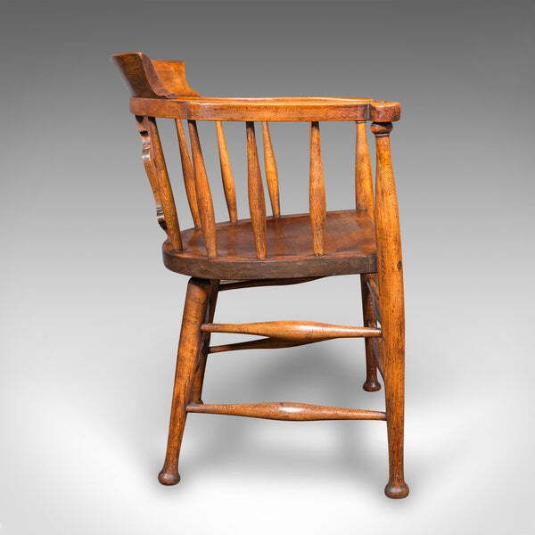 Antique Captain's Chair, English Beech, Home Office, Elbow Seat, Victorian, 1870 photo for sale