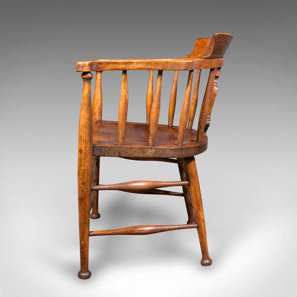 Antique Captain's Chair, English Beech, Home Office, Elbow Seat, Victorian, 1870 photo 913.0