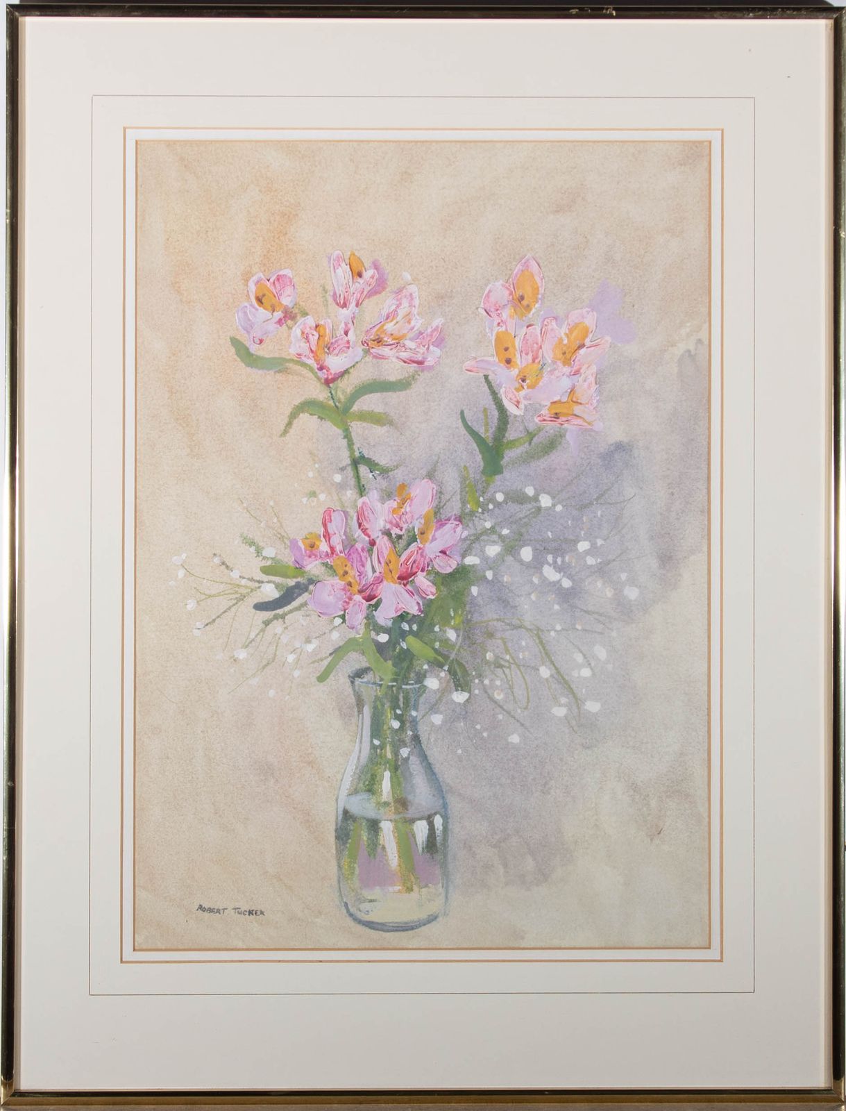 Robert Tucker   20th Century Watercolour, Freesias And Blossom Sprays