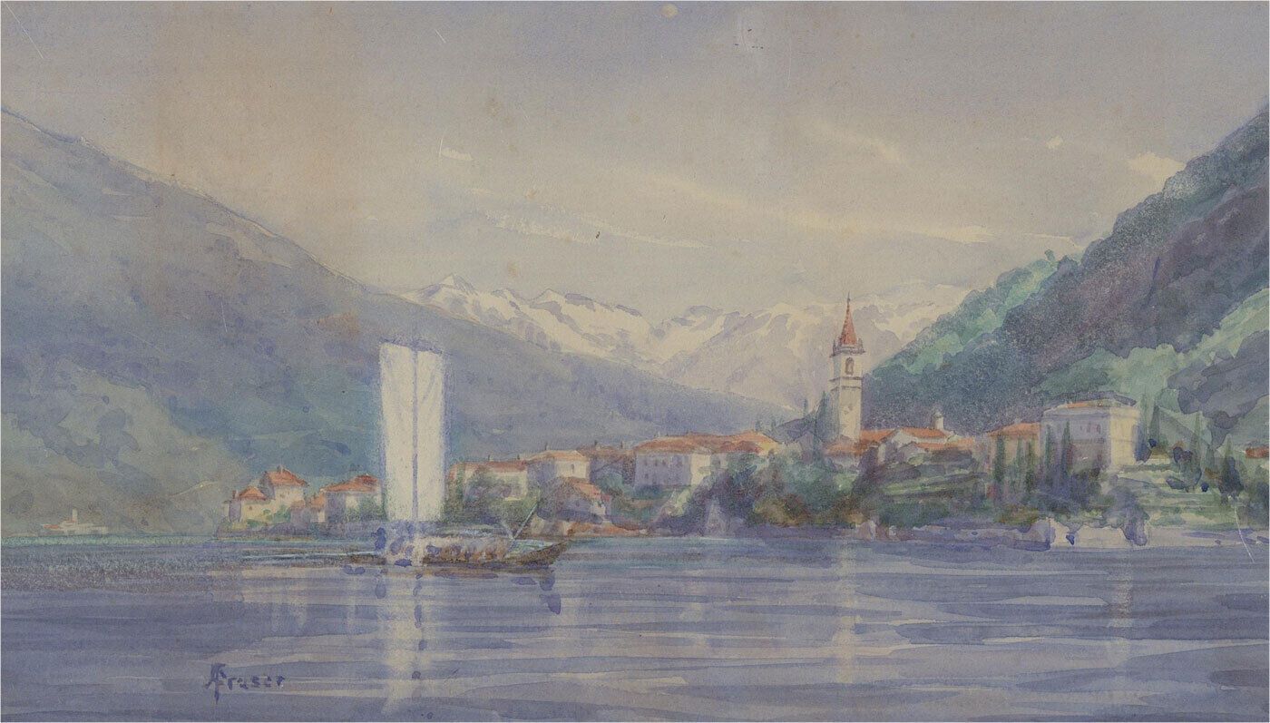 Attrib. Alexander Coutts Fraser (1868 1939)   Watercolour, Lakeside Town photo furniture