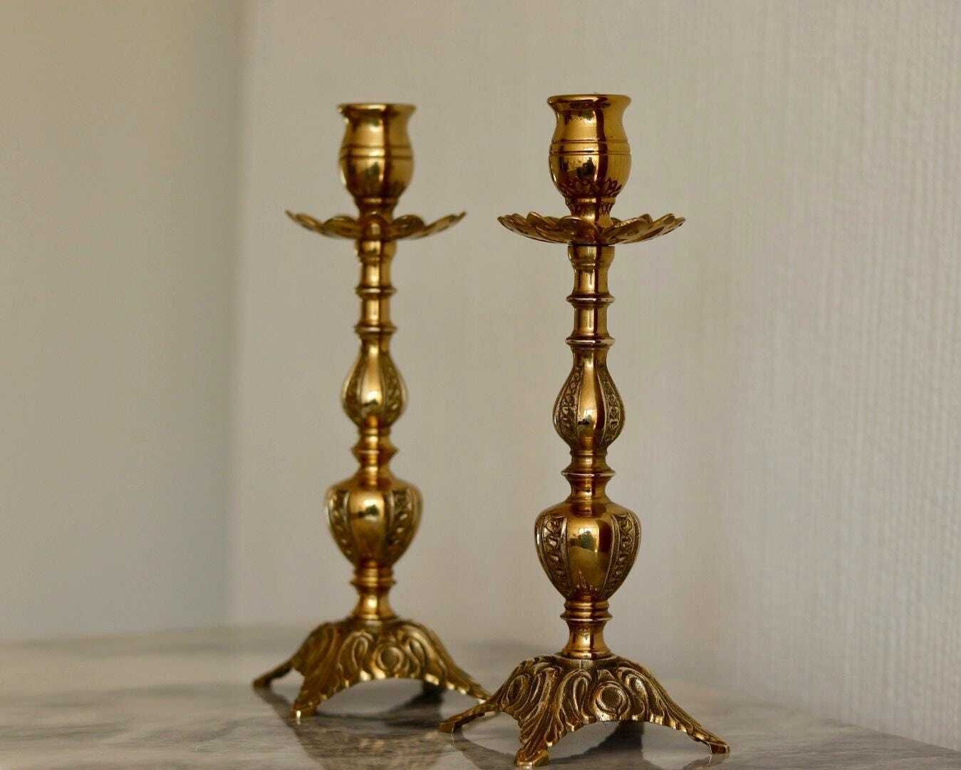 Pair Of Mid Century Swedish Brass Candle Holders