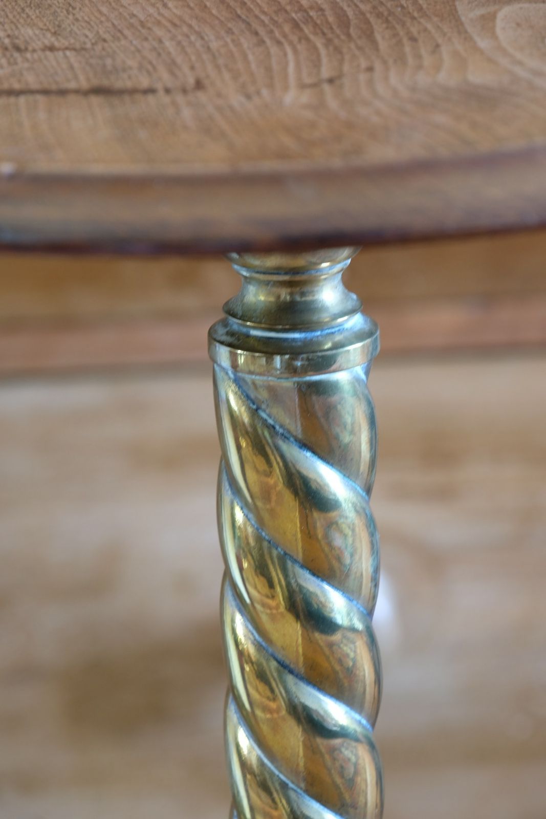 photo for sale Antique Brass Telescopic Wine Table With Twisted Column And Lions Paw Feet
