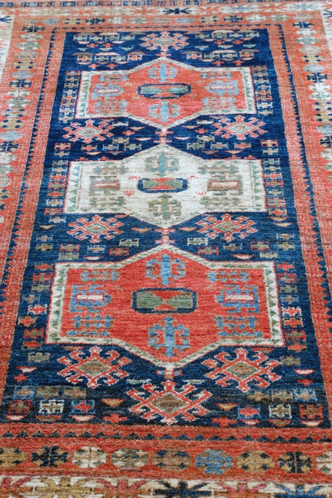 Caucasus Kazak Wool Rug With Shield Kazak Medallions